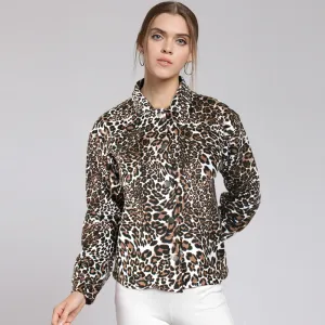 Leopard Print Croped shacket For Women-Ladies-2031-Brown