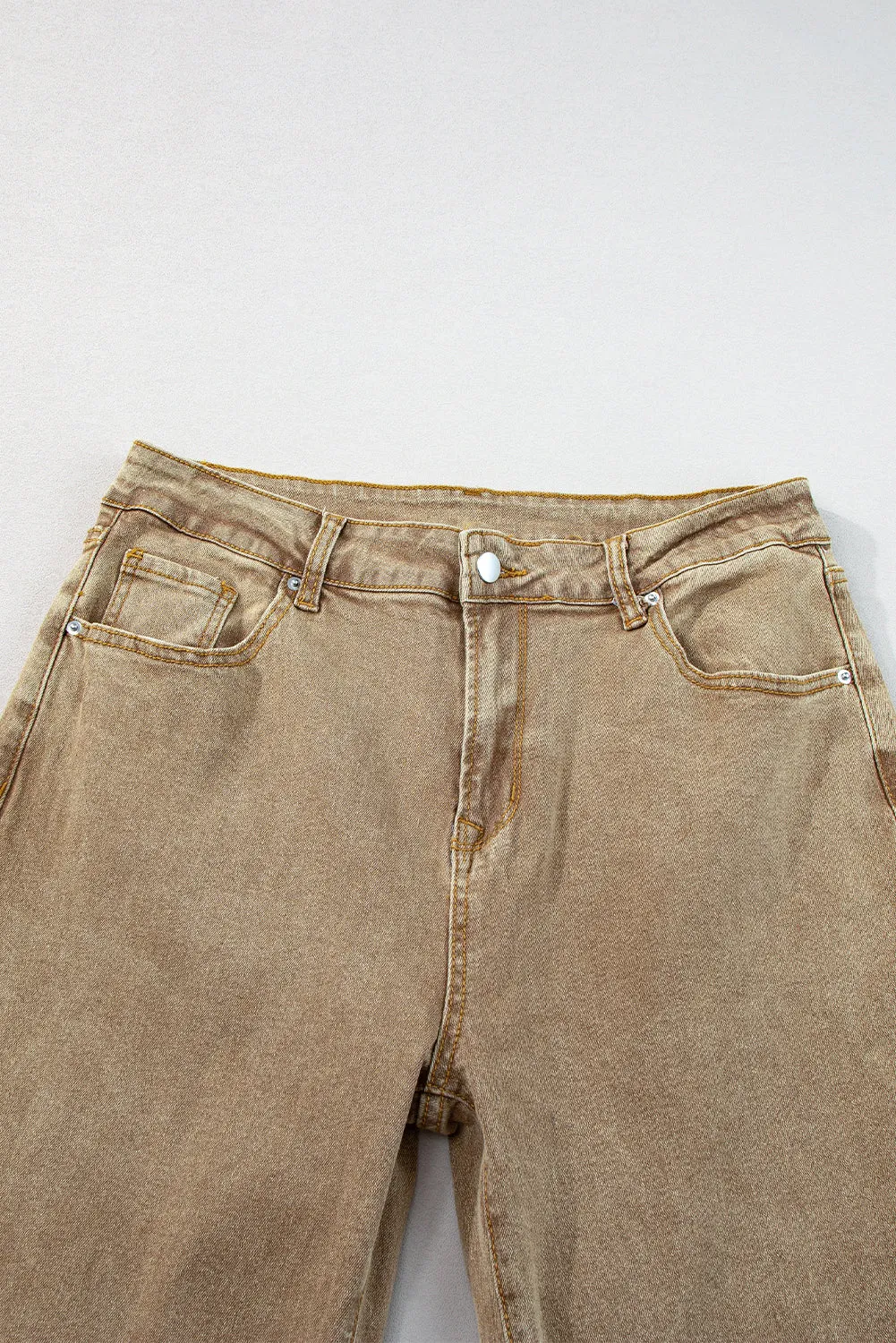 Light French Beige Acid Washed High Rise Cropped Wide Leg Jeans