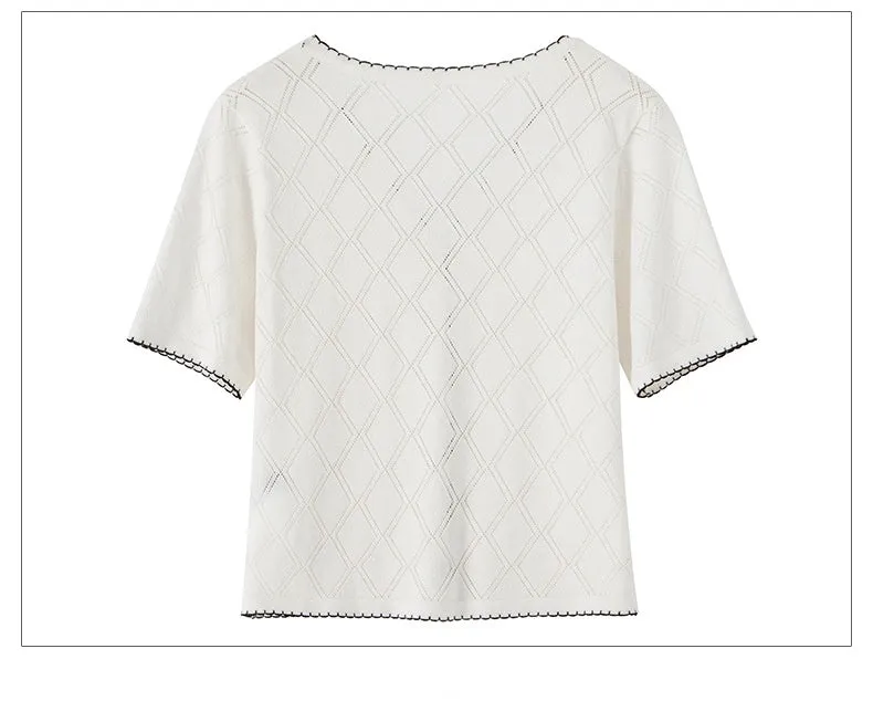 Lightweight Short-sleeved V-neck Sweater Shirt