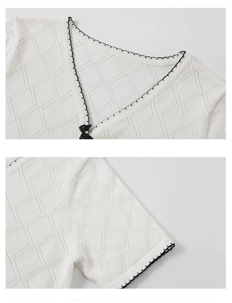 Lightweight Short-sleeved V-neck Sweater Shirt