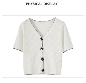 Lightweight Short-sleeved V-neck Sweater Shirt