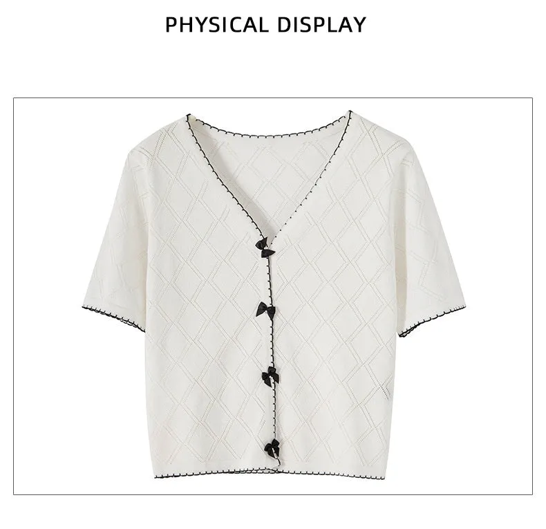 Lightweight Short-sleeved V-neck Sweater Shirt