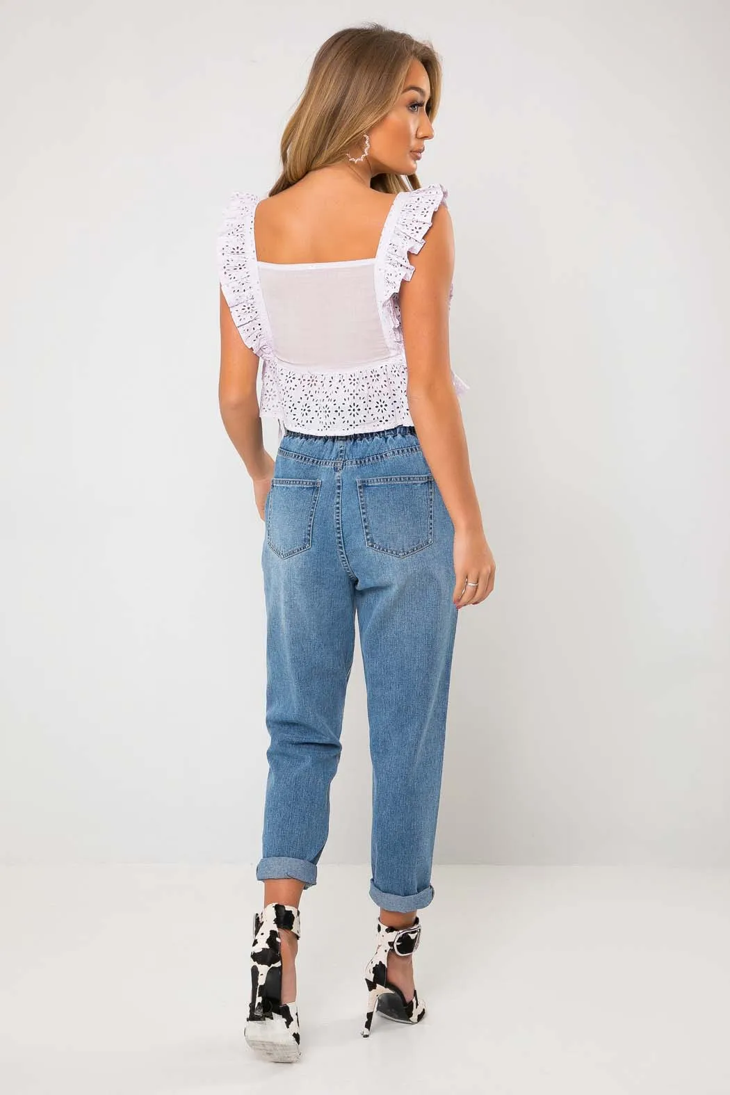Liv Mid Blue Paperbag High Tie Waist Jean