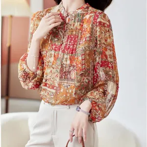 Long sleeve multicolor printed silk shirt