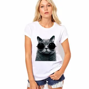 Lovely Cat Pattern Print Short Sleeves Slim T-shirt