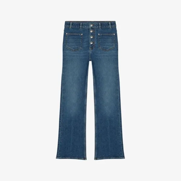 Maje High Rise Buttoned Stretch Denim Flared Jeans blue color