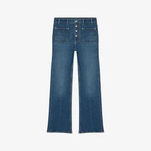 Maje High Rise Buttoned Stretch Denim Flared Jeans blue color