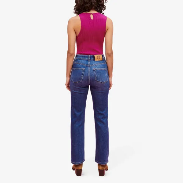 Maje High Rise Buttoned Stretch Denim Flared Jeans blue color