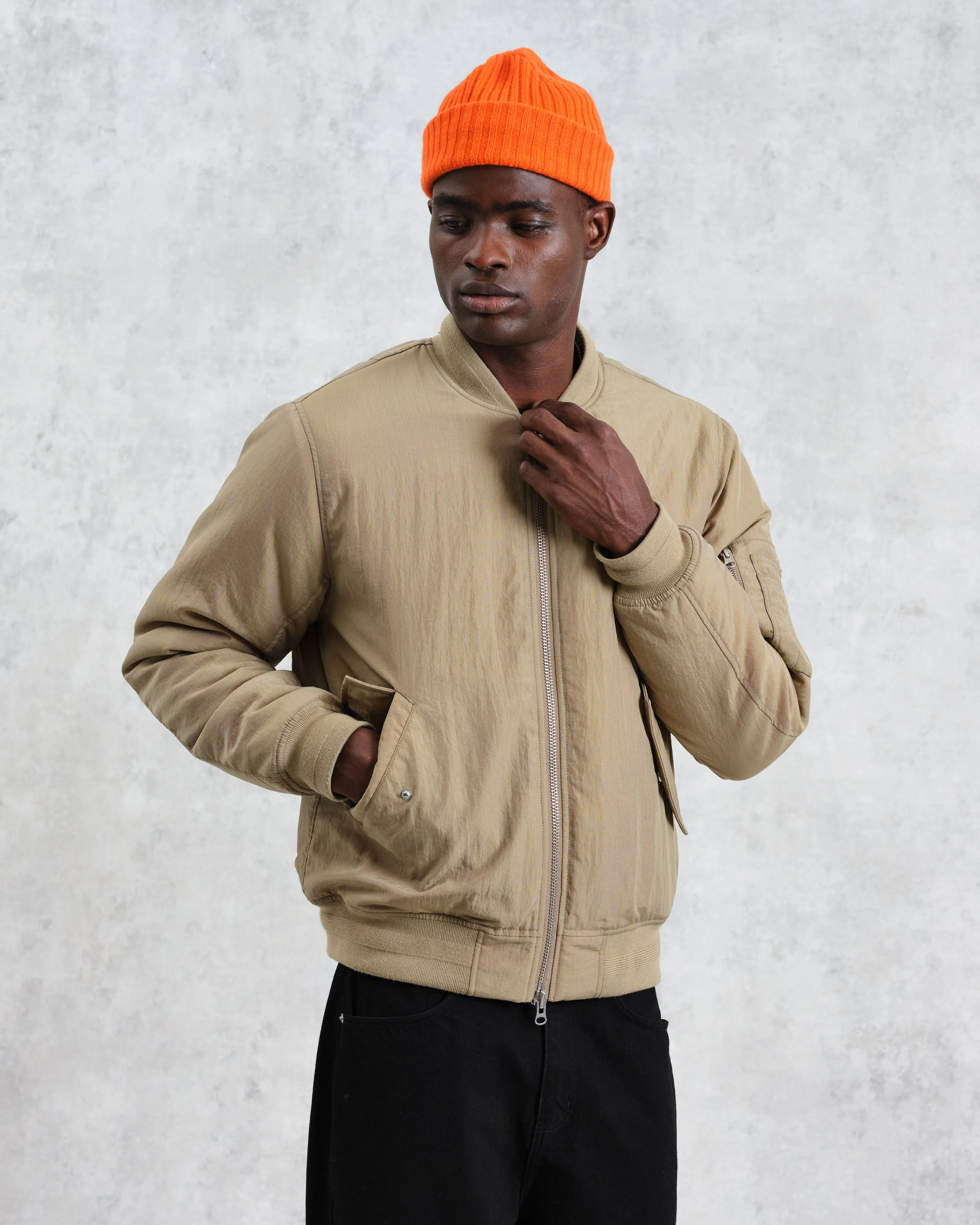 Malvern - Washed Khaki Nylon Bomber Jacket