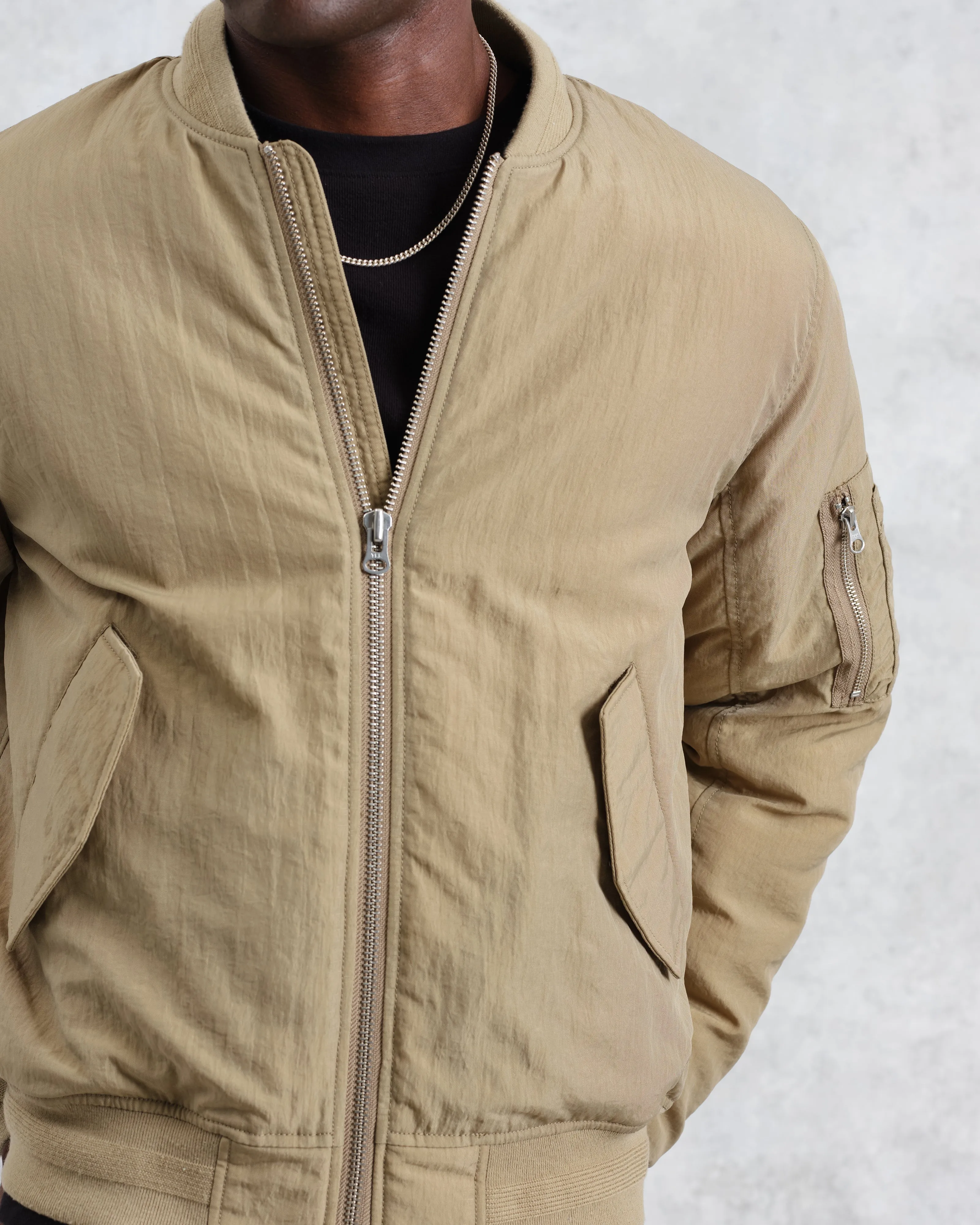 Malvern - Washed Khaki Nylon Bomber Jacket
