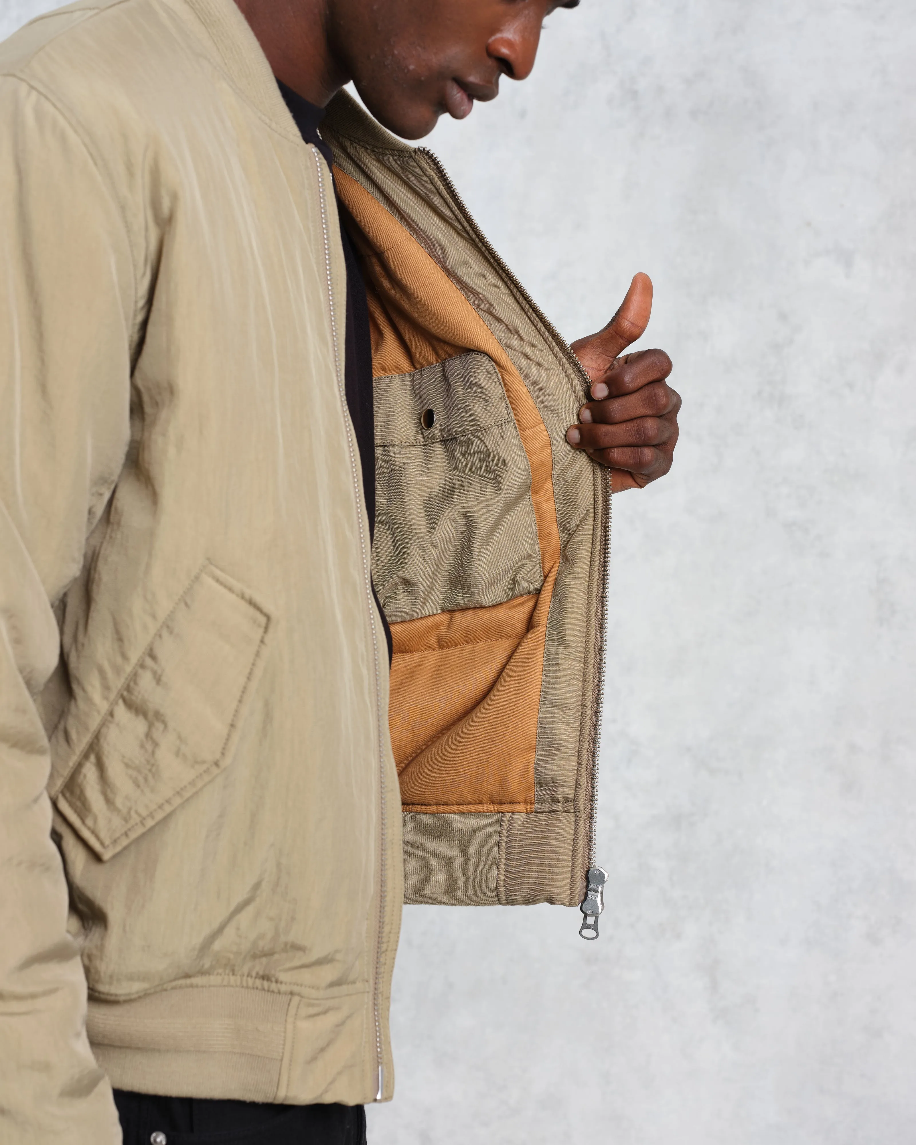 Malvern - Washed Khaki Nylon Bomber Jacket