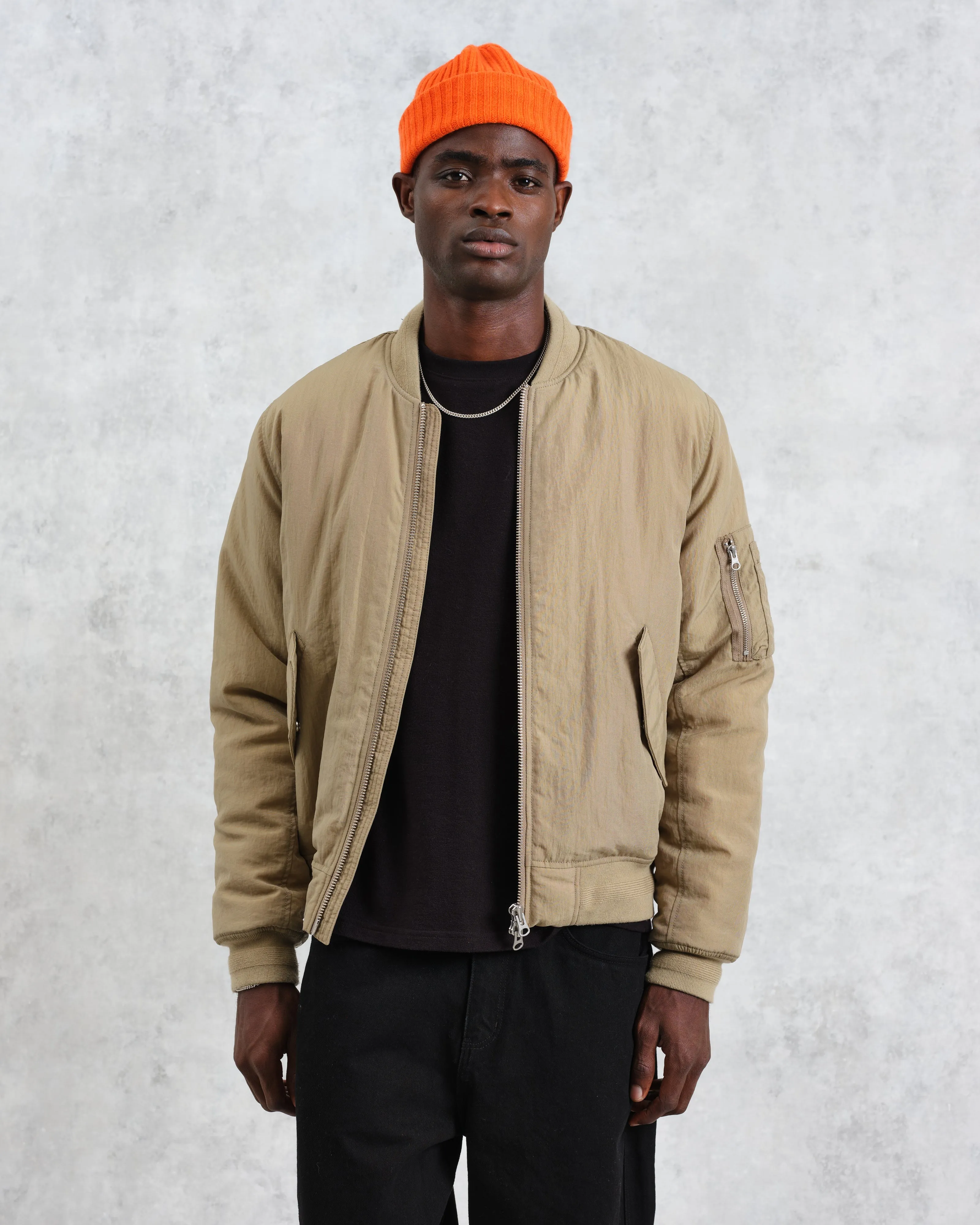 Malvern - Washed Khaki Nylon Bomber Jacket