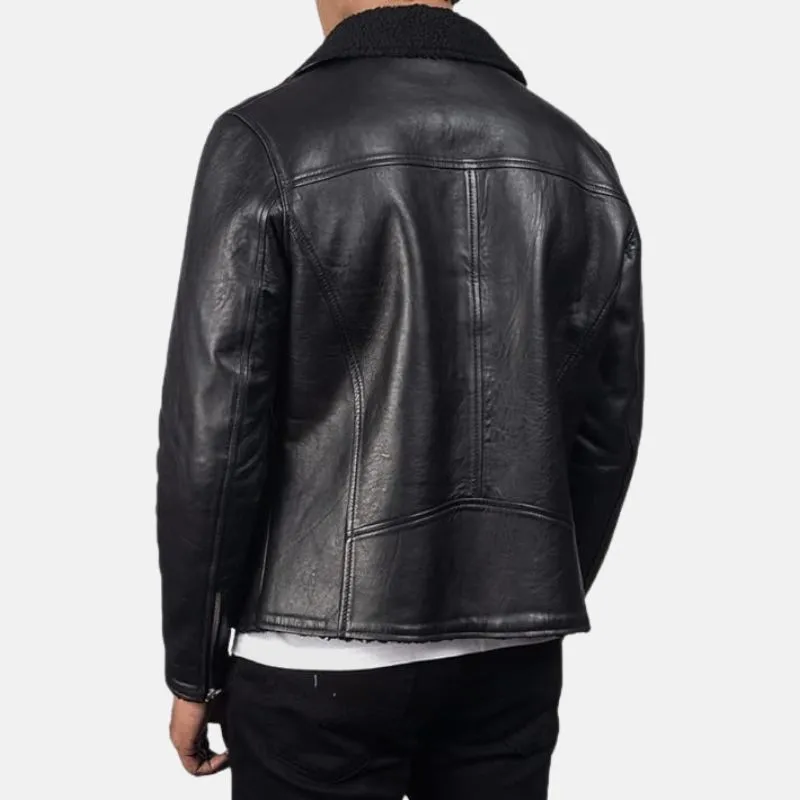 Men's Aviator Leather Black Biker Jacket