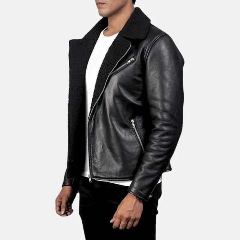 Men's Aviator Leather Black Biker Jacket