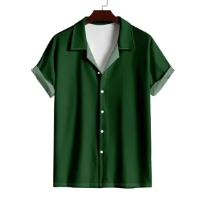 Men's Fall Weather Block Color Knitted Short Sleeve Shirt Shirt