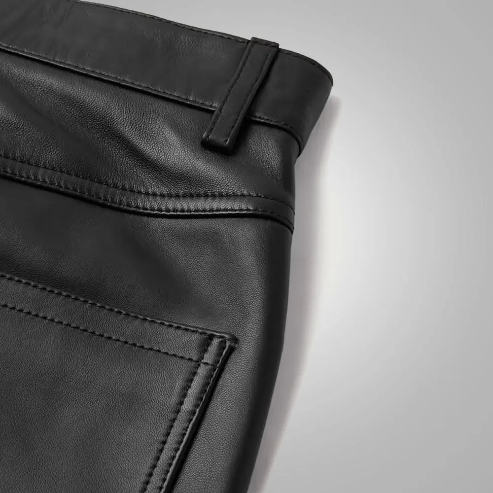 Mens Real Black Sheep Skin Fashion Leather Jeans Pant