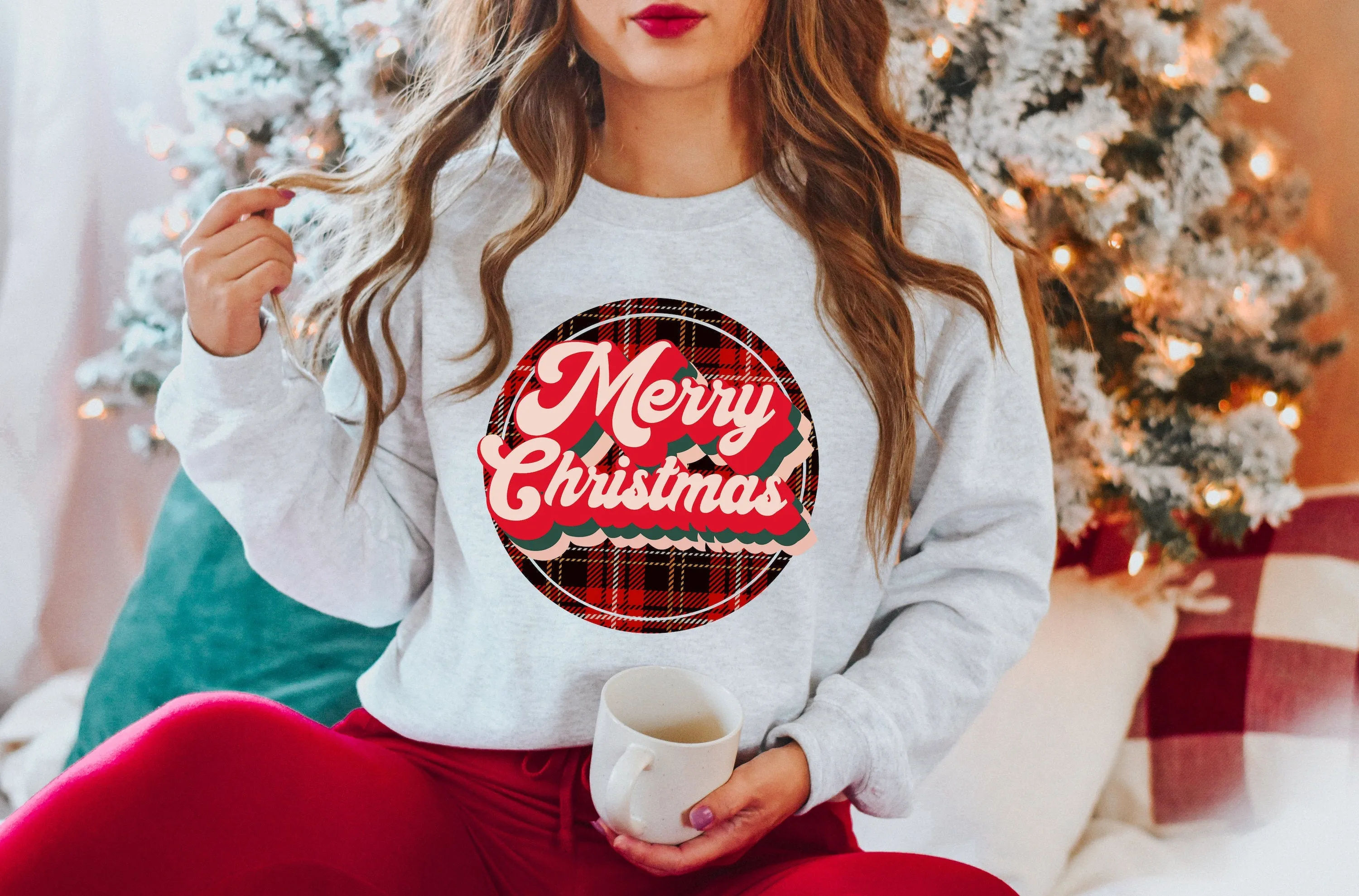 Merry Christmas Buffalo Plaid Retro Sweatshirt