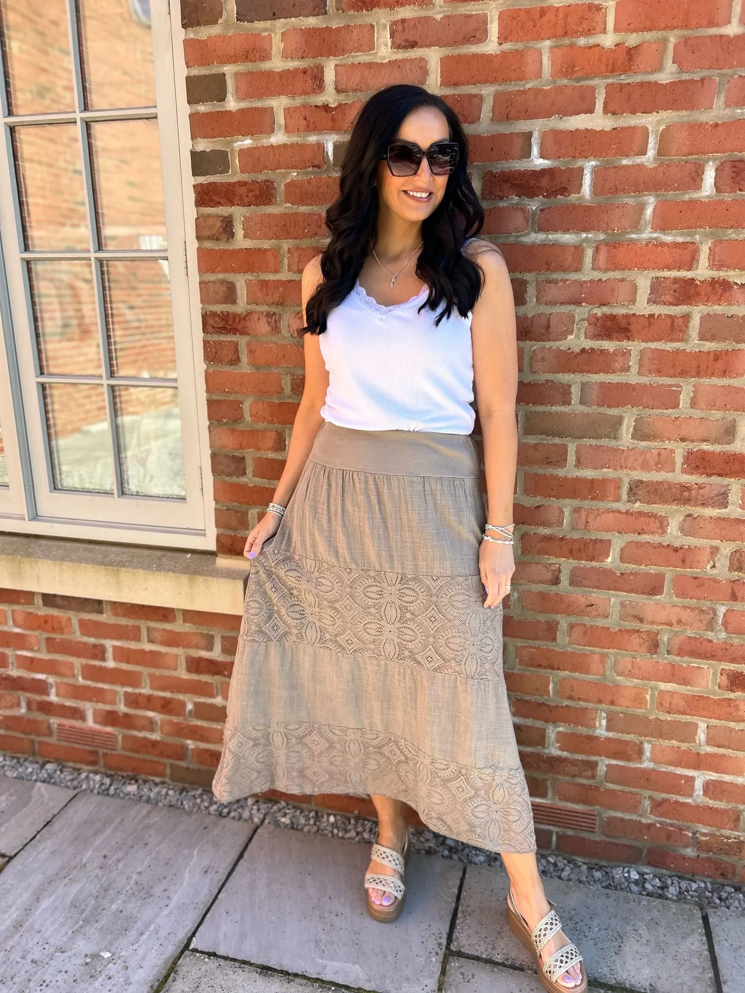 Mocha Lace Block Panel Skirt