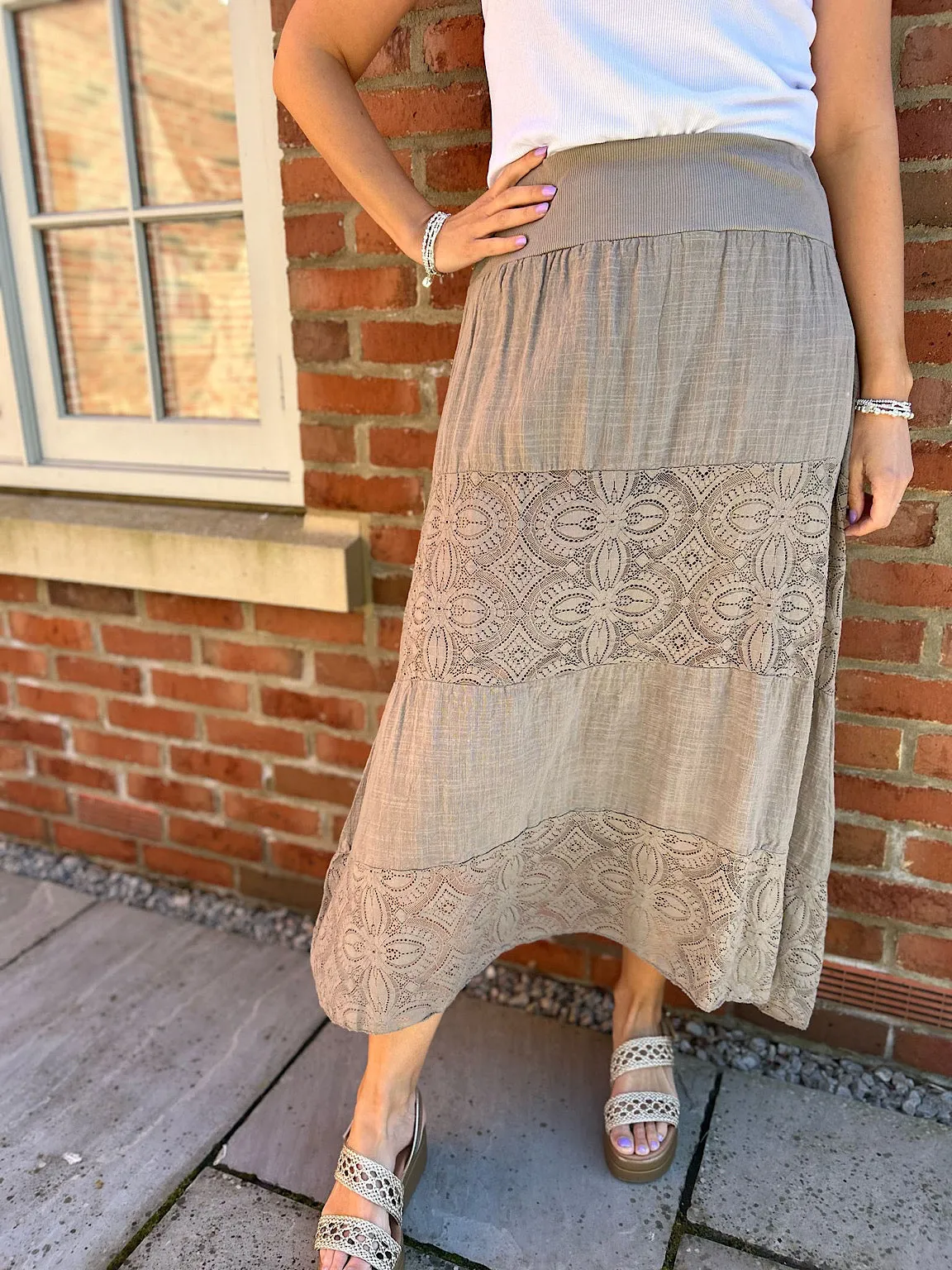 Mocha Lace Block Panel Skirt