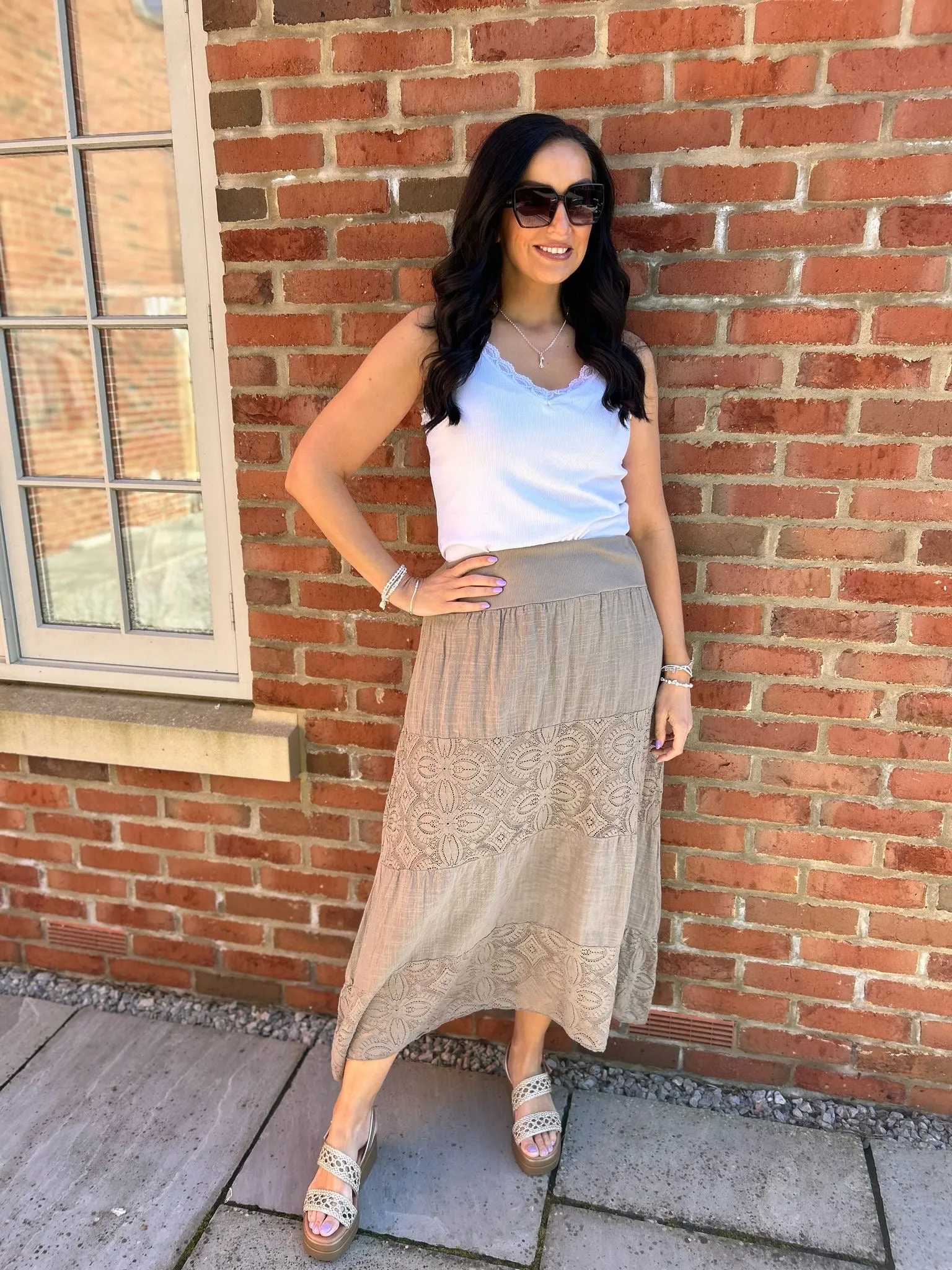 Mocha Lace Block Panel Skirt