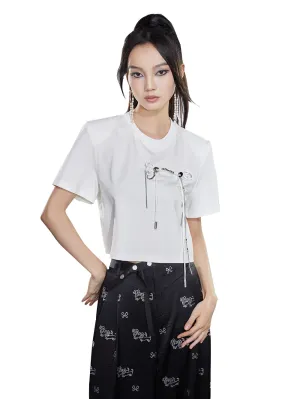 MUKZIN White Short Bow Design Casual T-shirt
