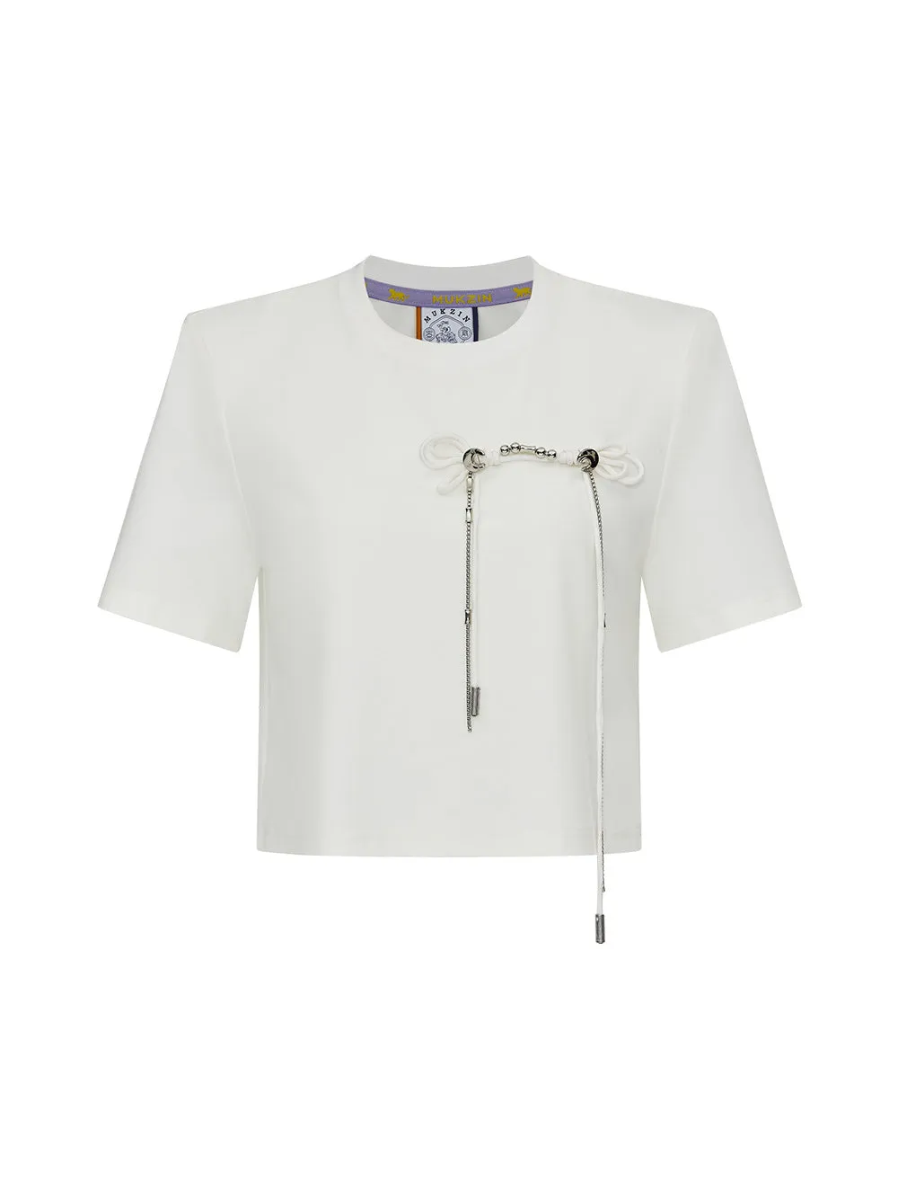 MUKZIN White Short Bow Design Casual T-shirt