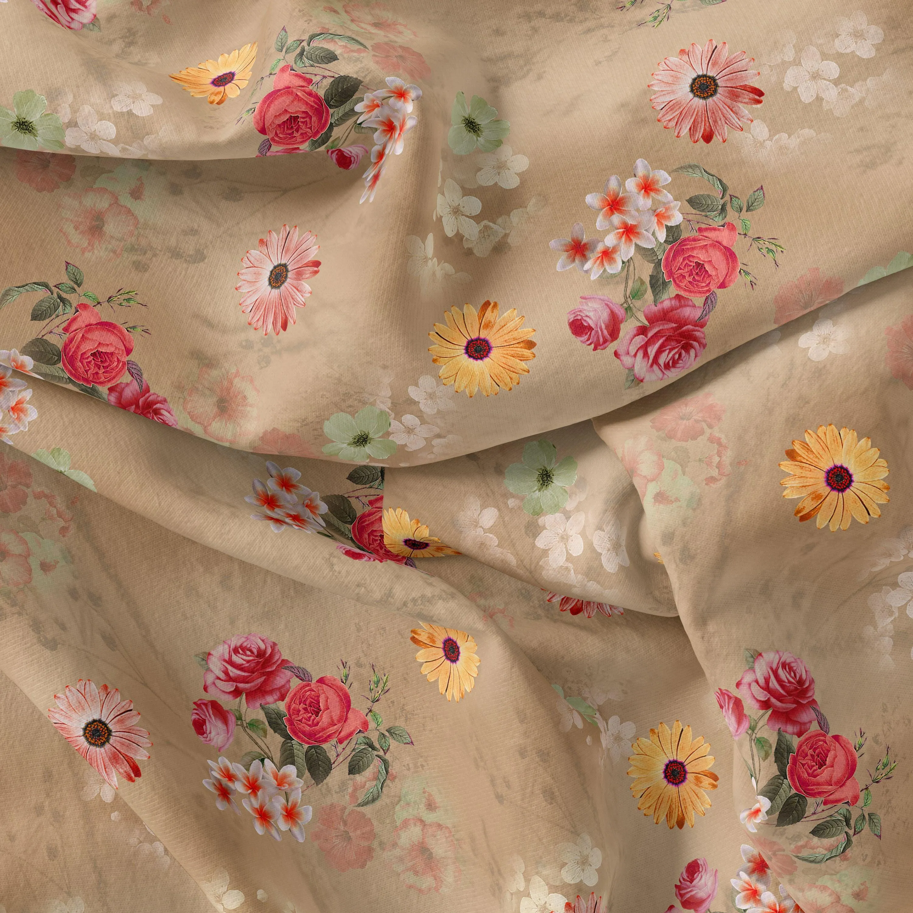 Multitype Of Flower Sunflower And Roses Digital Printed Fabric - Weightless