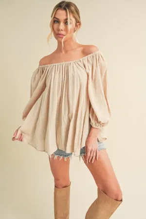Off-Shoulder Balloon Sleeve Blouse