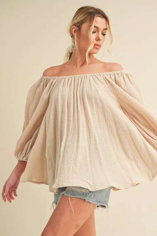 Off-Shoulder Balloon Sleeve Blouse