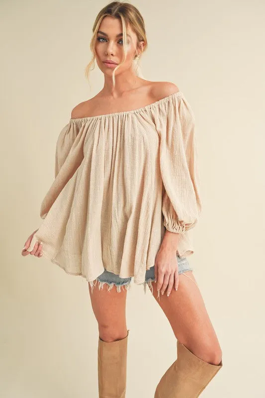 Off-Shoulder Balloon Sleeve Blouse