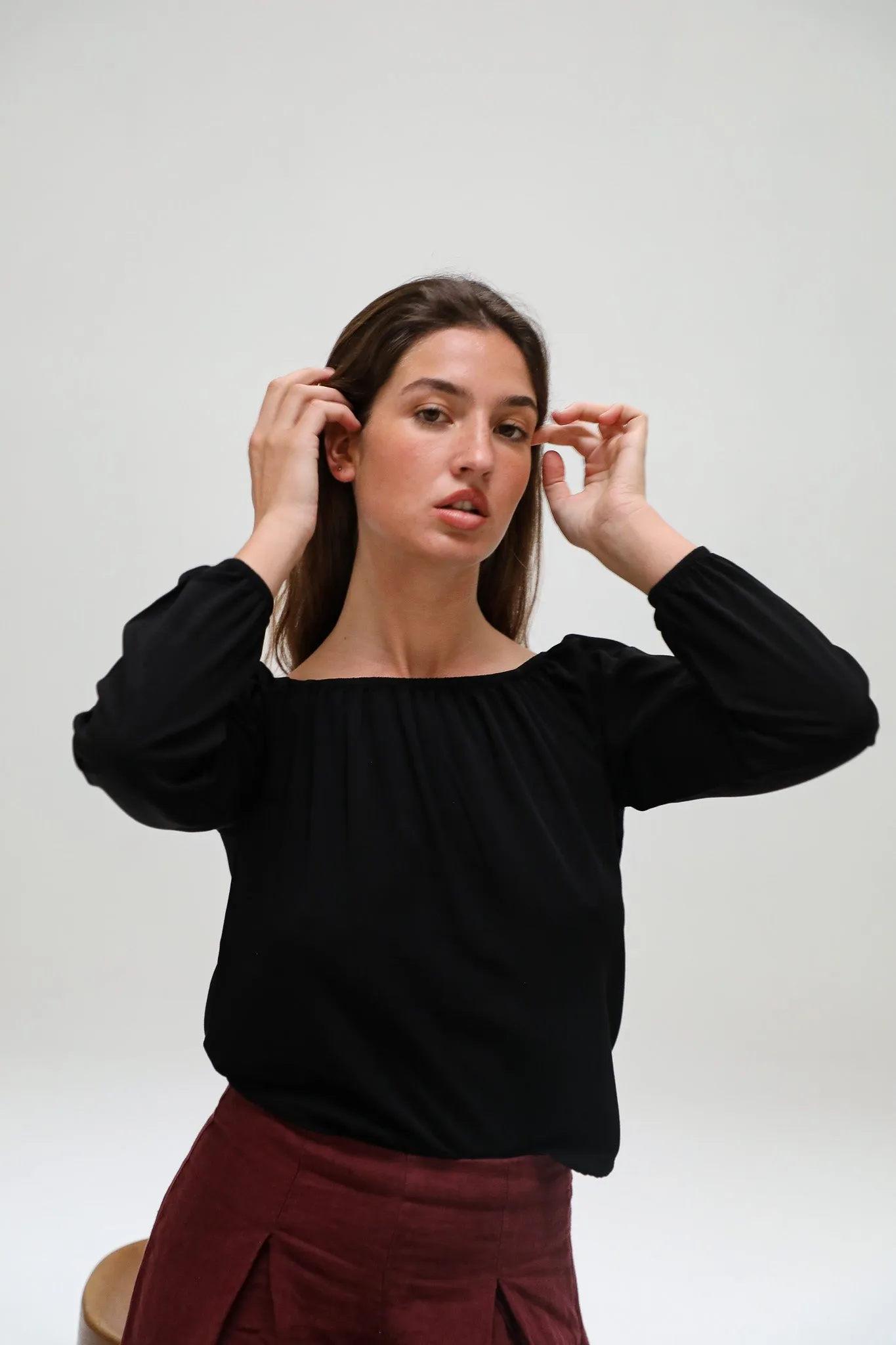 Off-Shoulder Tencel Blouse Black