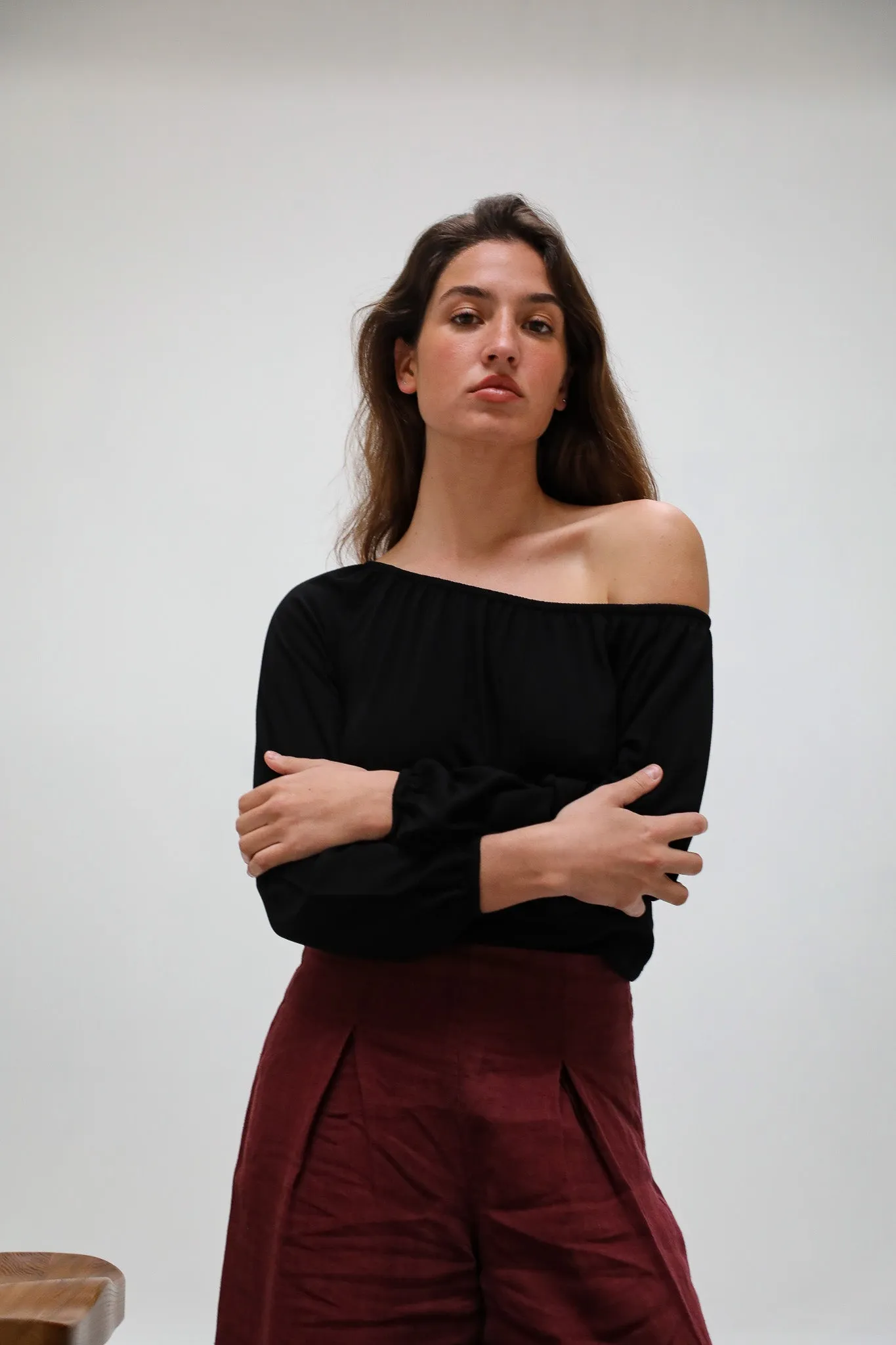 Off-Shoulder Tencel Blouse Black