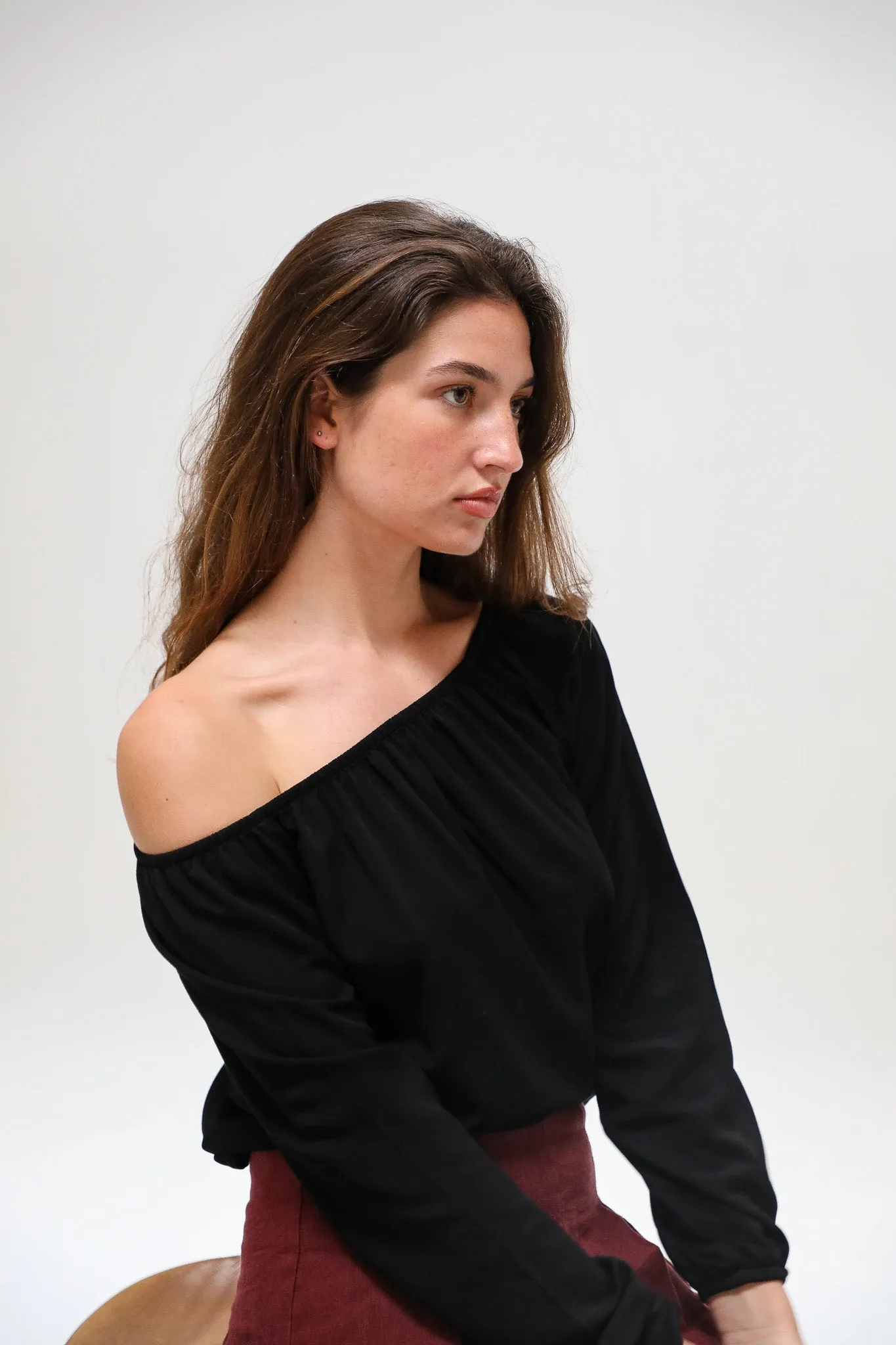 Off-Shoulder Tencel Blouse Black