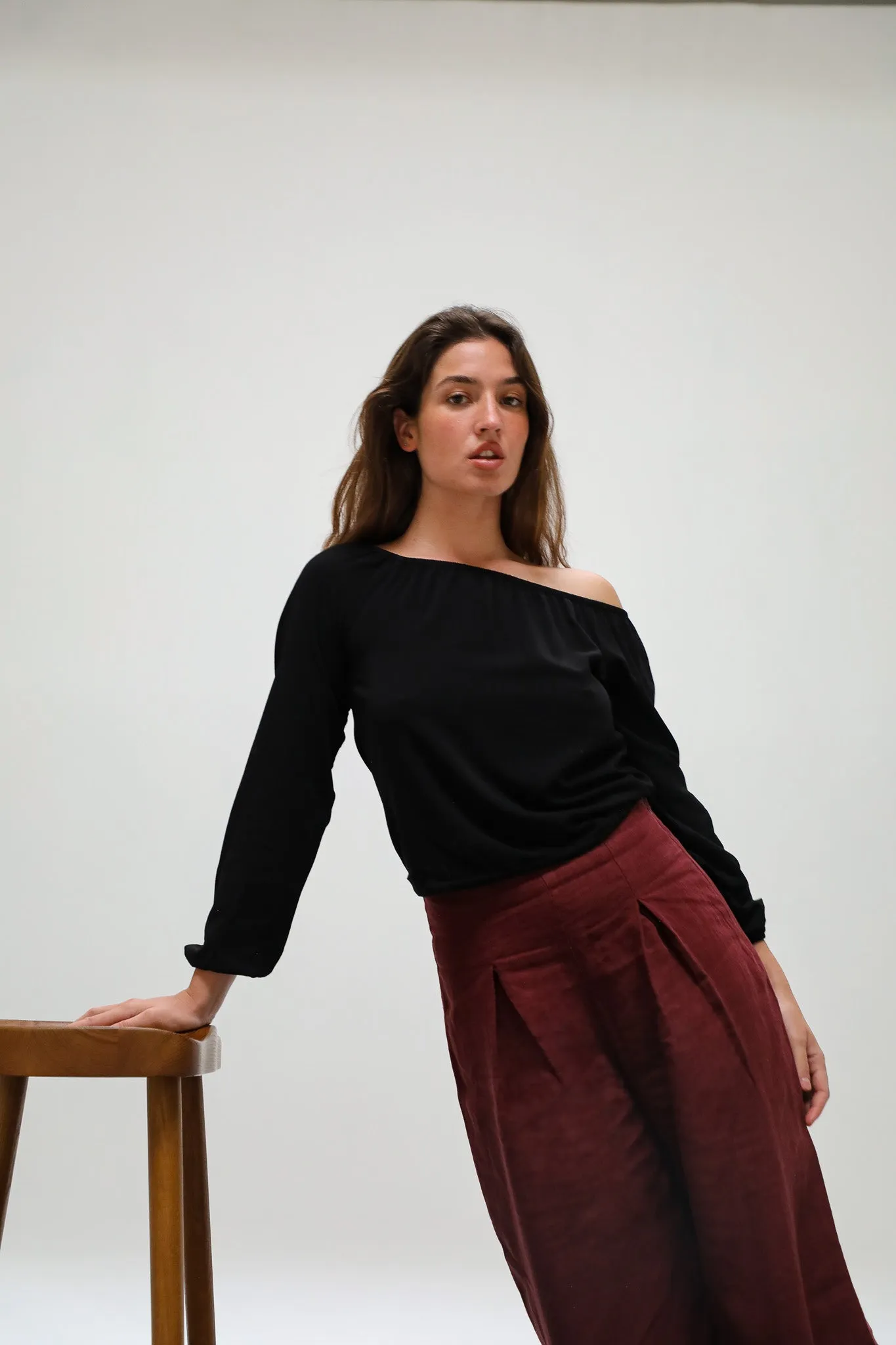 Off-Shoulder Tencel Blouse Black