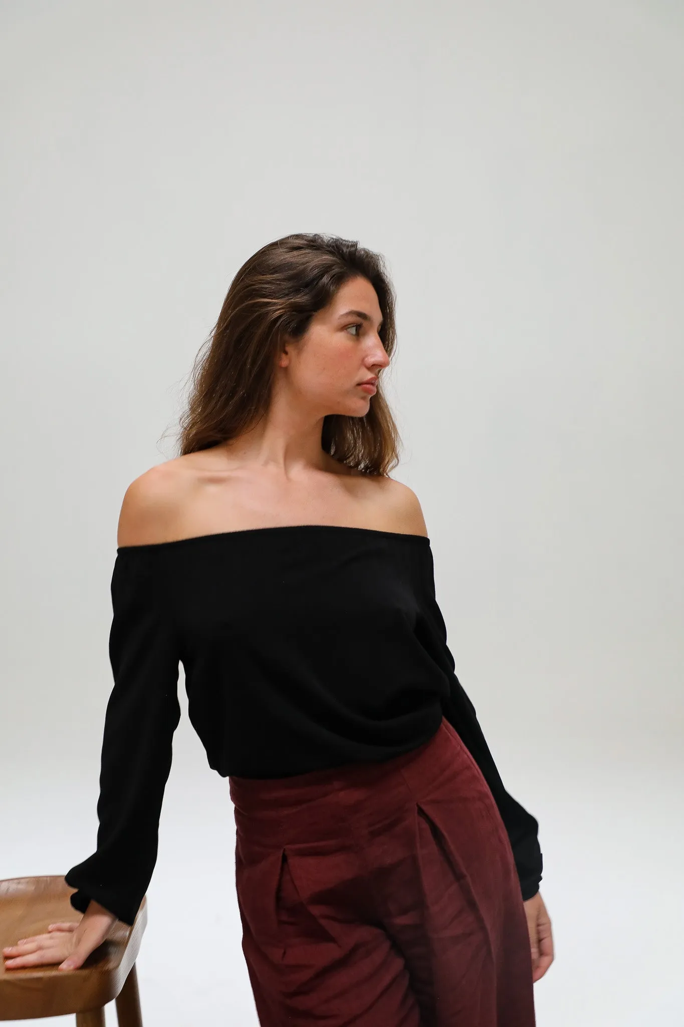 Off-Shoulder Tencel Blouse Black