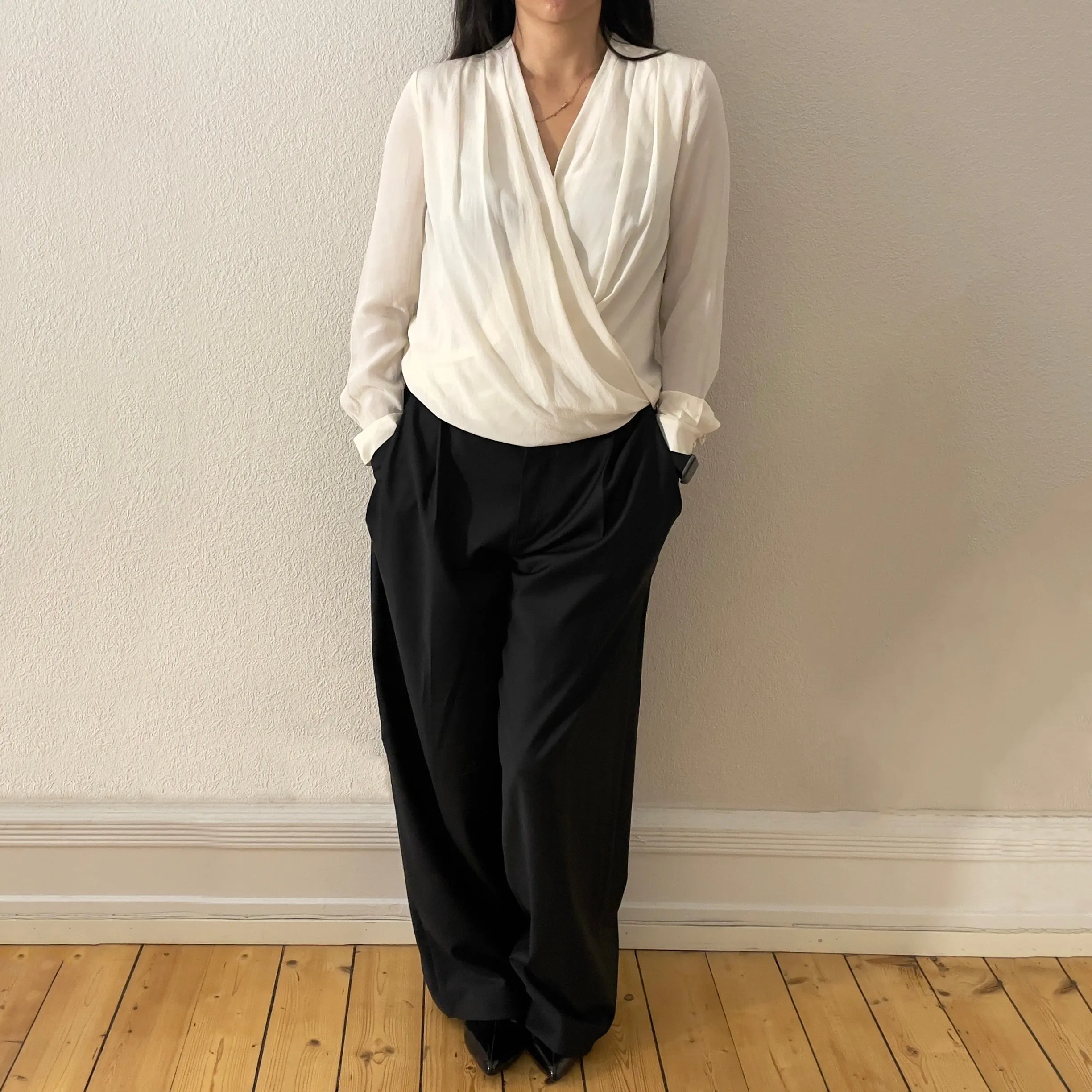 Pleated Off-White Silk Blouse