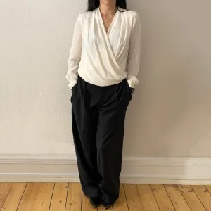Pleated Off-White Silk Blouse