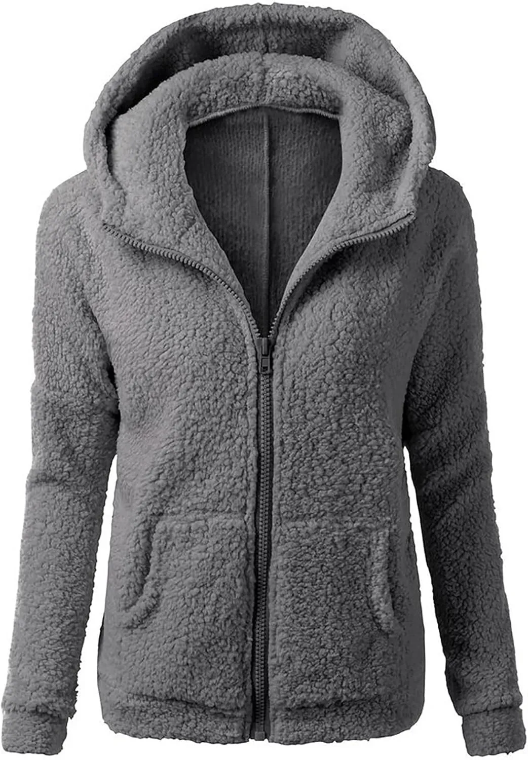 Plush Hoodie Long Sleeve Coats for Women Sweaters Solid Color Fleece Outerwear Pockets Hooded Pullover Cardigans