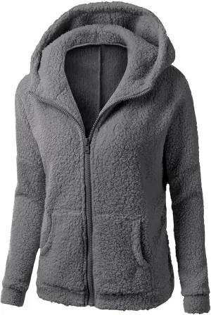 Plush Hoodie Long Sleeve Coats for Women Sweaters Solid Color Fleece Outerwear Pockets Hooded Pullover Cardigans