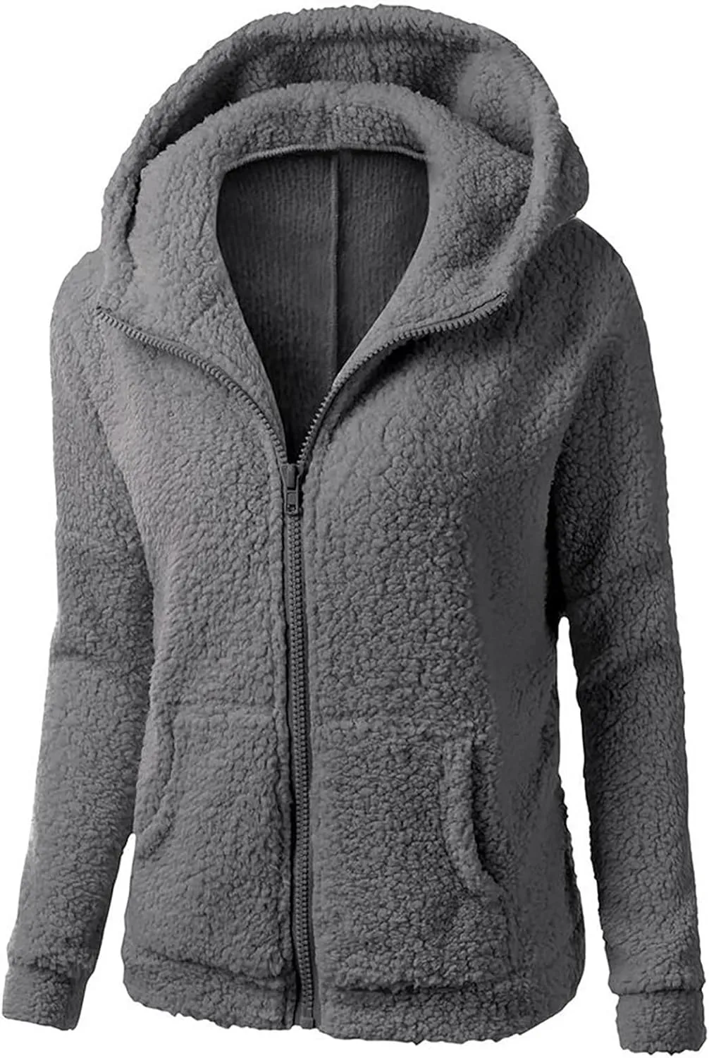 Plush Hoodie Long Sleeve Coats for Women Sweaters Solid Color Fleece Outerwear Pockets Hooded Pullover Cardigans