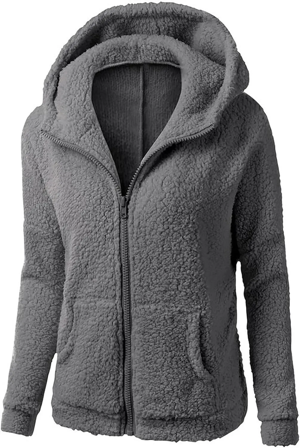 Plush Hoodie Long Sleeve Coats for Women Sweaters Solid Color Fleece Outerwear Pockets Hooded Pullover Cardigans