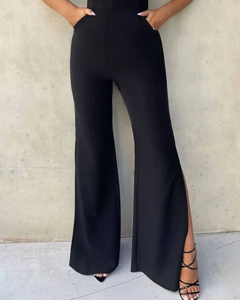 Pocket Detail Split Hem Jumpsuit