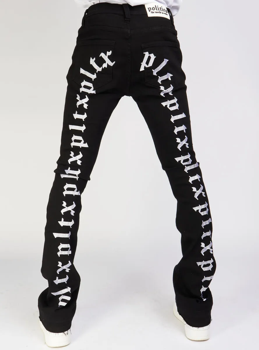 Politics Jeans - Mac - Embroidered Skinny Stacked Flare - Black And White - 509