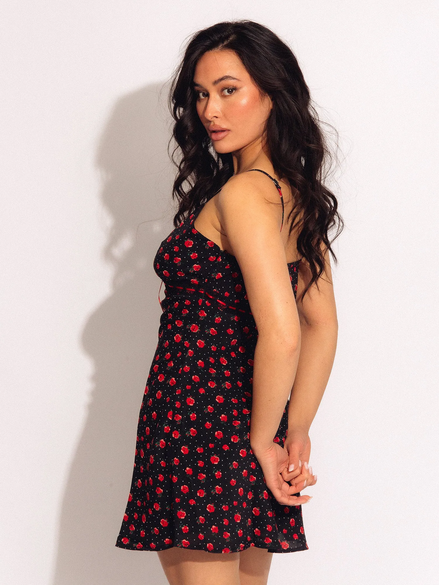PRINCESS POLLY KARENA MINI FLORAL DRESS - BLACK