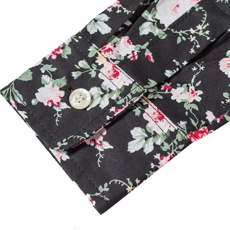Printed Flowers Cotton Shirts Casual Slim