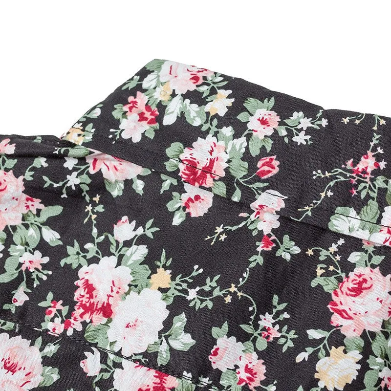 Printed Flowers Cotton Shirts Casual Slim