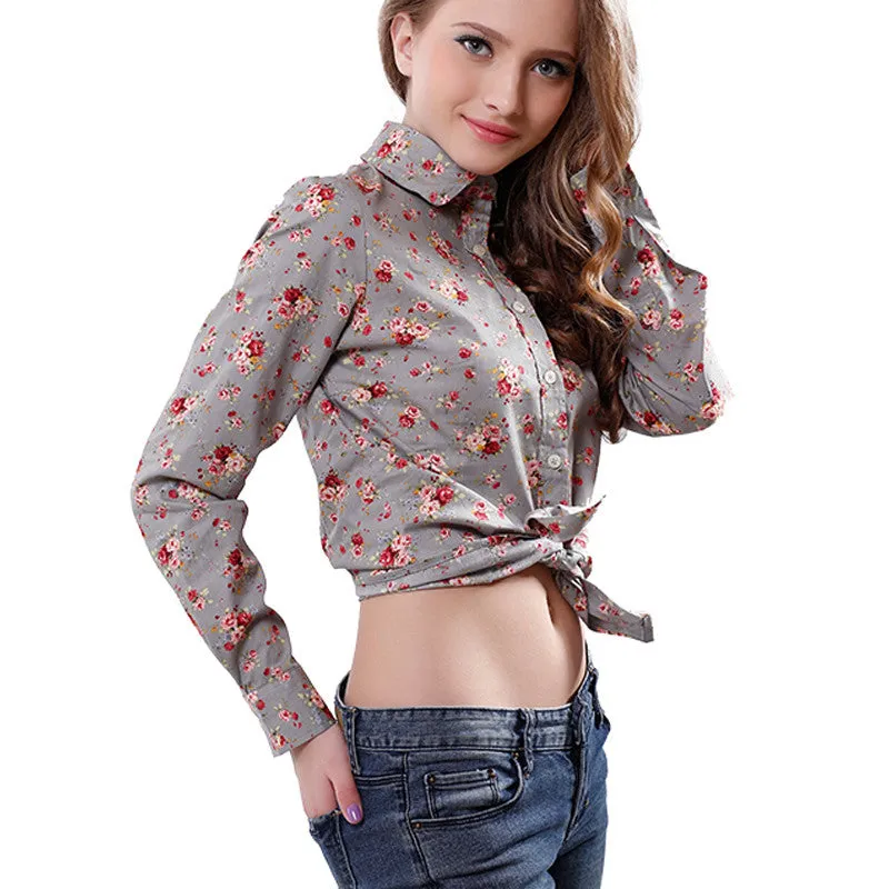 Printed Flowers Cotton Shirts Casual Slim