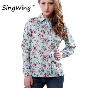 Printed Flowers Cotton Shirts Casual Slim