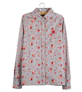Printed Flowers Cotton Shirts Casual Slim