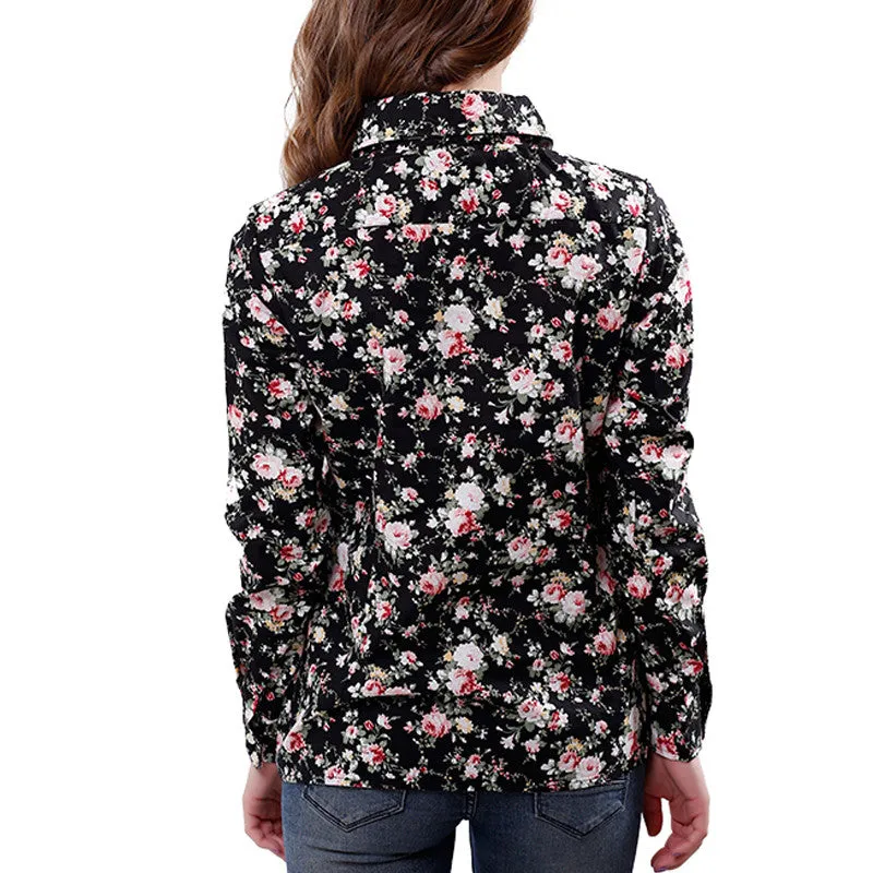 Printed Flowers Cotton Shirts Casual Slim